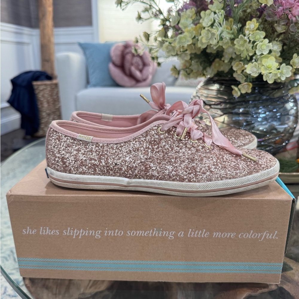 Kate Spade Keds Glitter Ribbon Lace-Up Women’s Sneakers - Pink